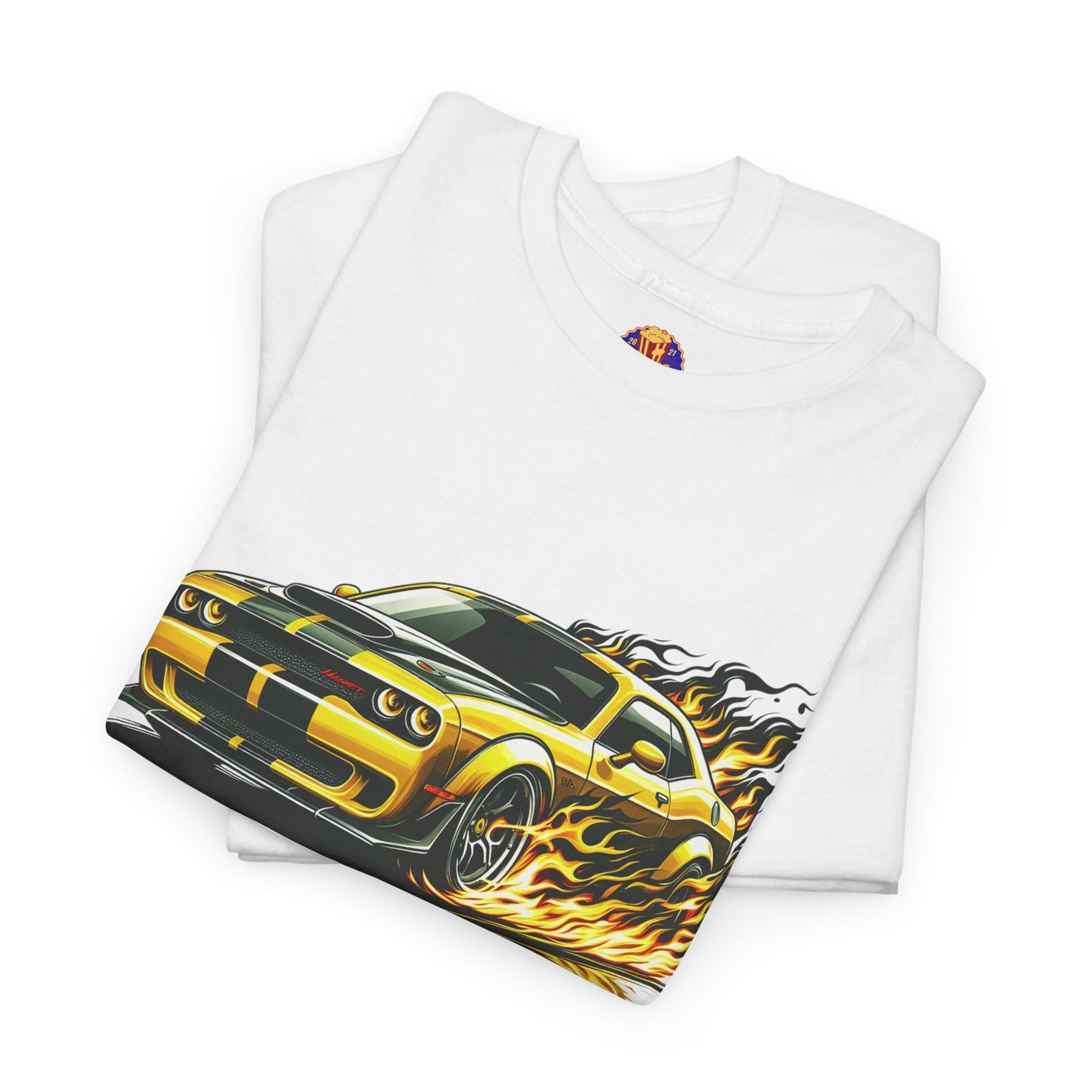 YELLOW CHALLENGER BURNING RUBBER