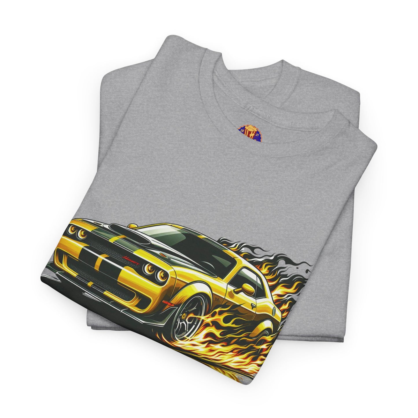 YELLOW CHALLENGER BURNING RUBBER