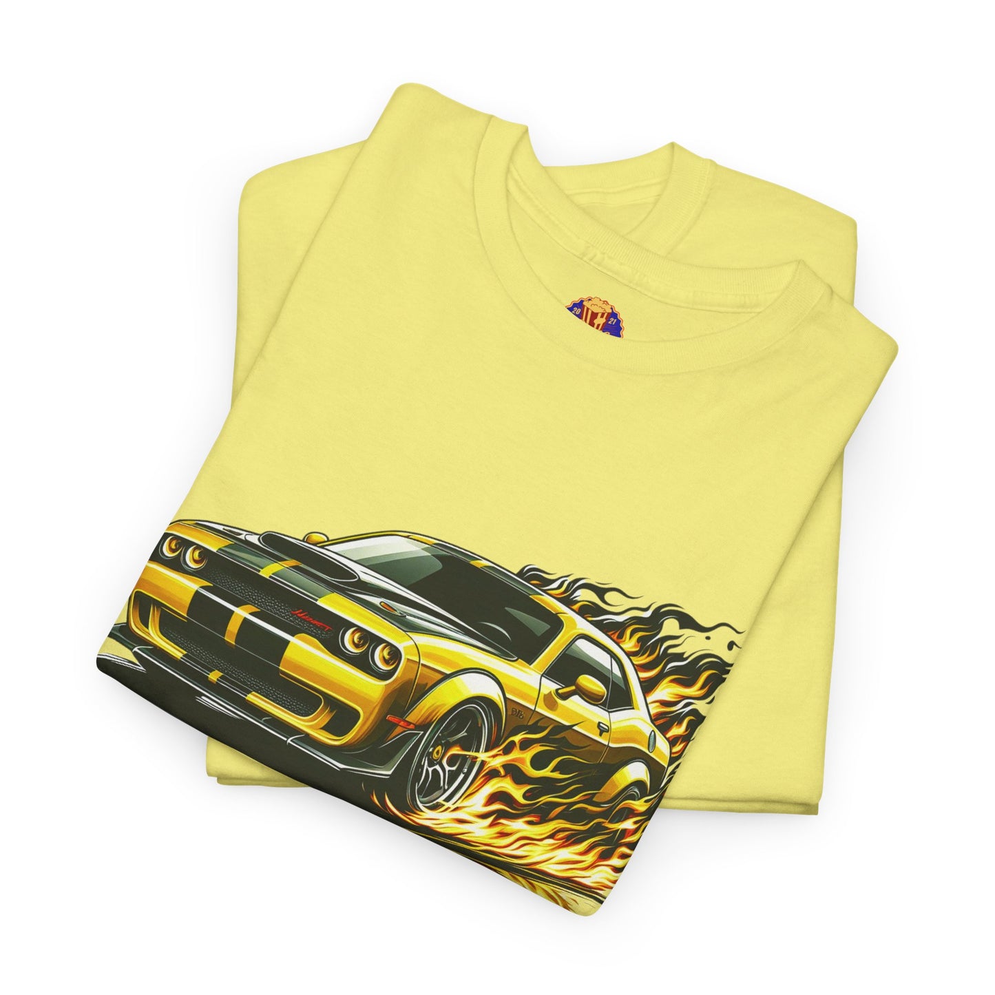 YELLOW CHALLENGER BURNING RUBBER
